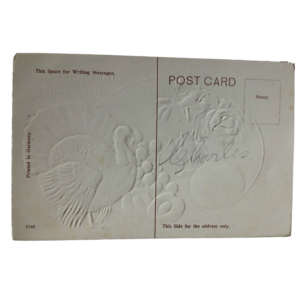 Thanksgiving Patriotic Theme Postcard Series 2140 White Turkey American Flag