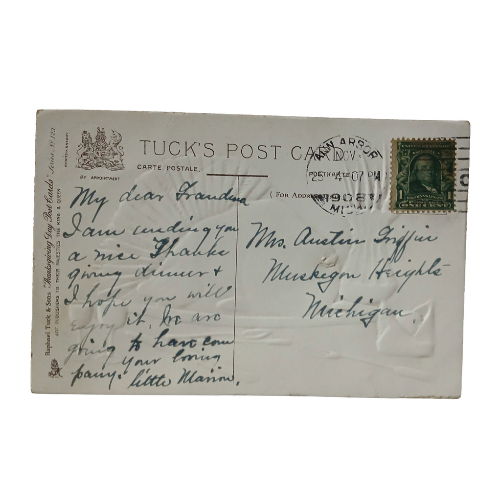 Thanksgiving Postcard Turkey Feast Tuck Pub. Series 123 Artist Wealthy