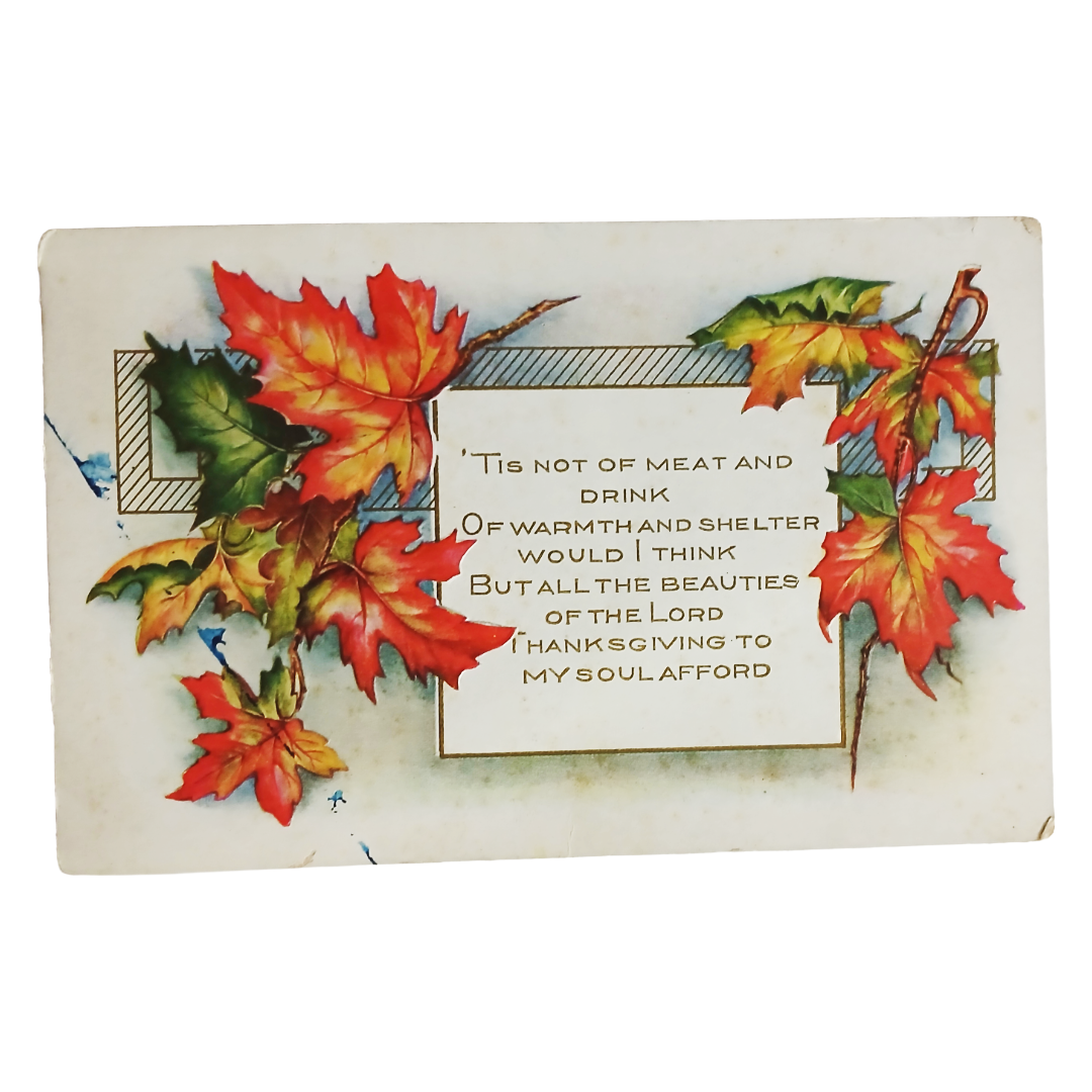 Thanksgiving Postcard Embossed Maple Leaves with Poem