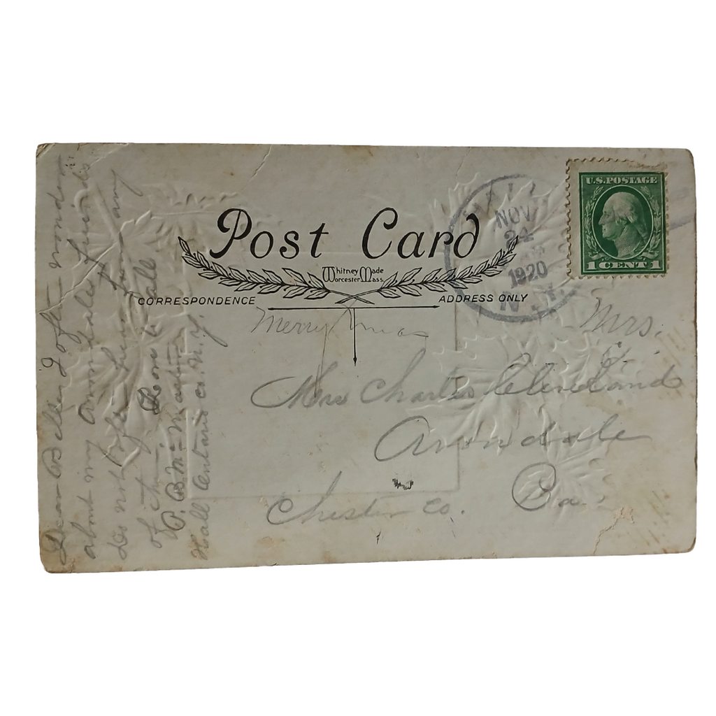 Thanksgiving Postcard Embossed Maple Leaves with Poem