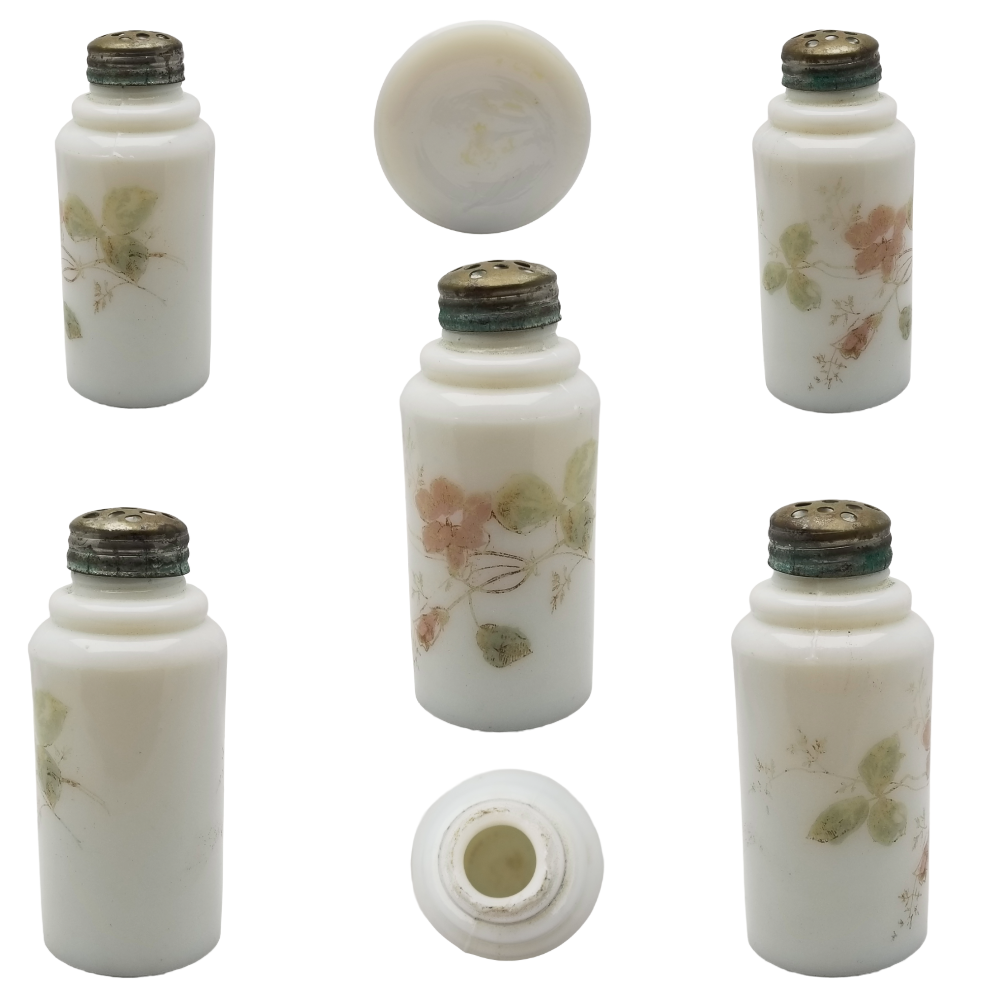 Victorian Hand Painted Milk Glass Opalware Shakers Set of Six (6)