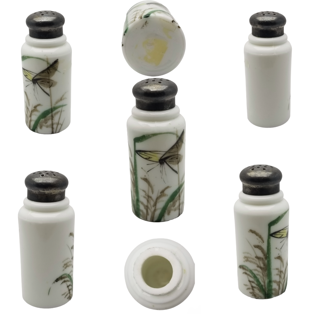 Victorian Hand Painted Milk Glass Opalware Shakers Set of Six (6)