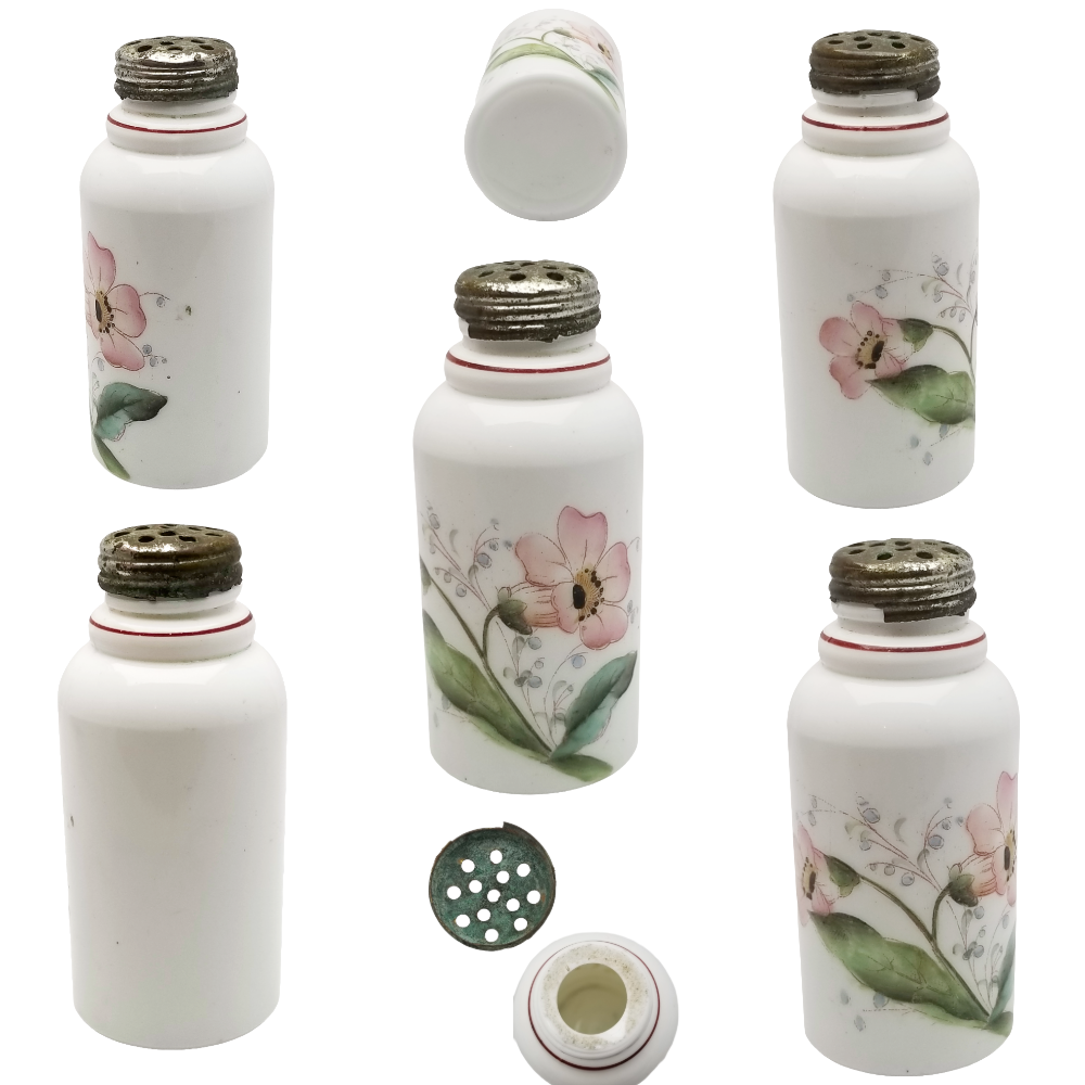 Victorian Hand Painted Milk Glass Opalware Shakers Set of Six (6)
