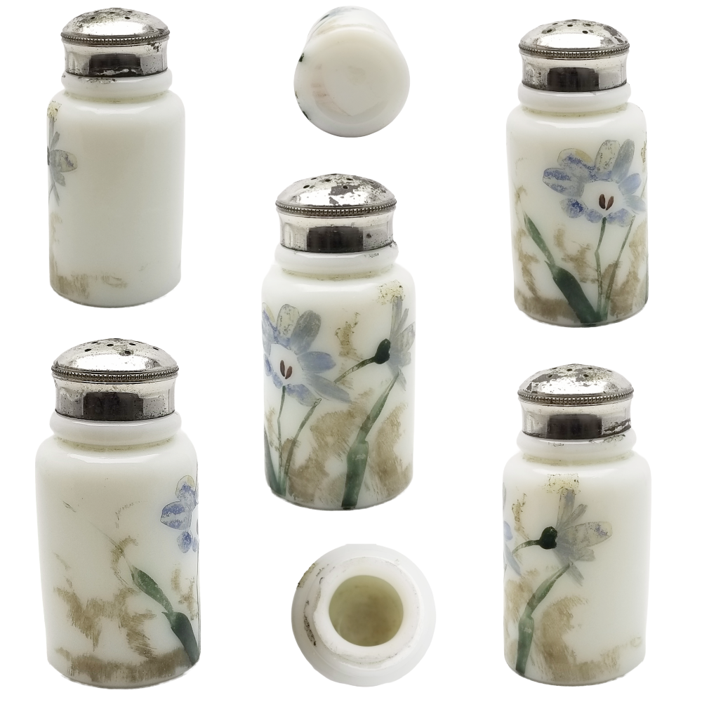 Victorian Hand Painted Milk Glass Opalware Shakers Set of Six (6)