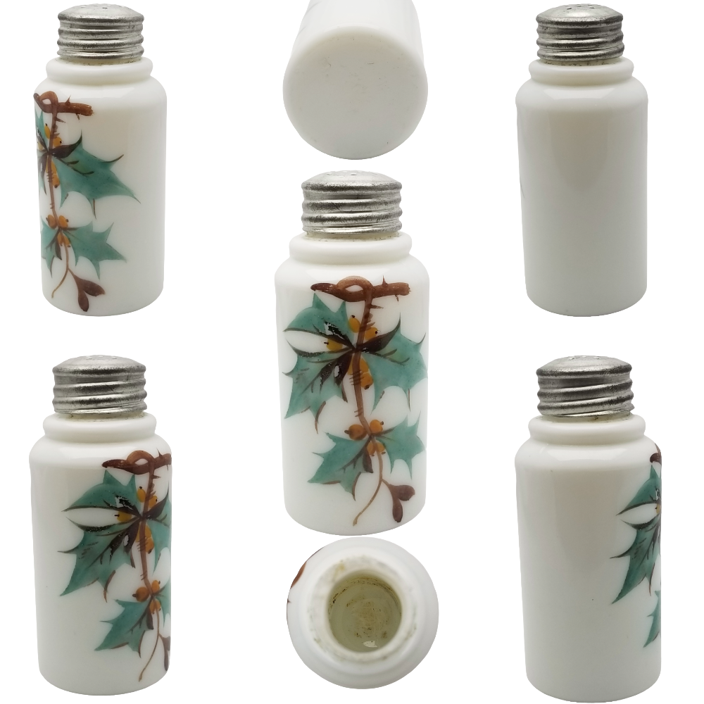 Victorian Hand Painted Milk Glass Opalware Shakers Set of Six (6)