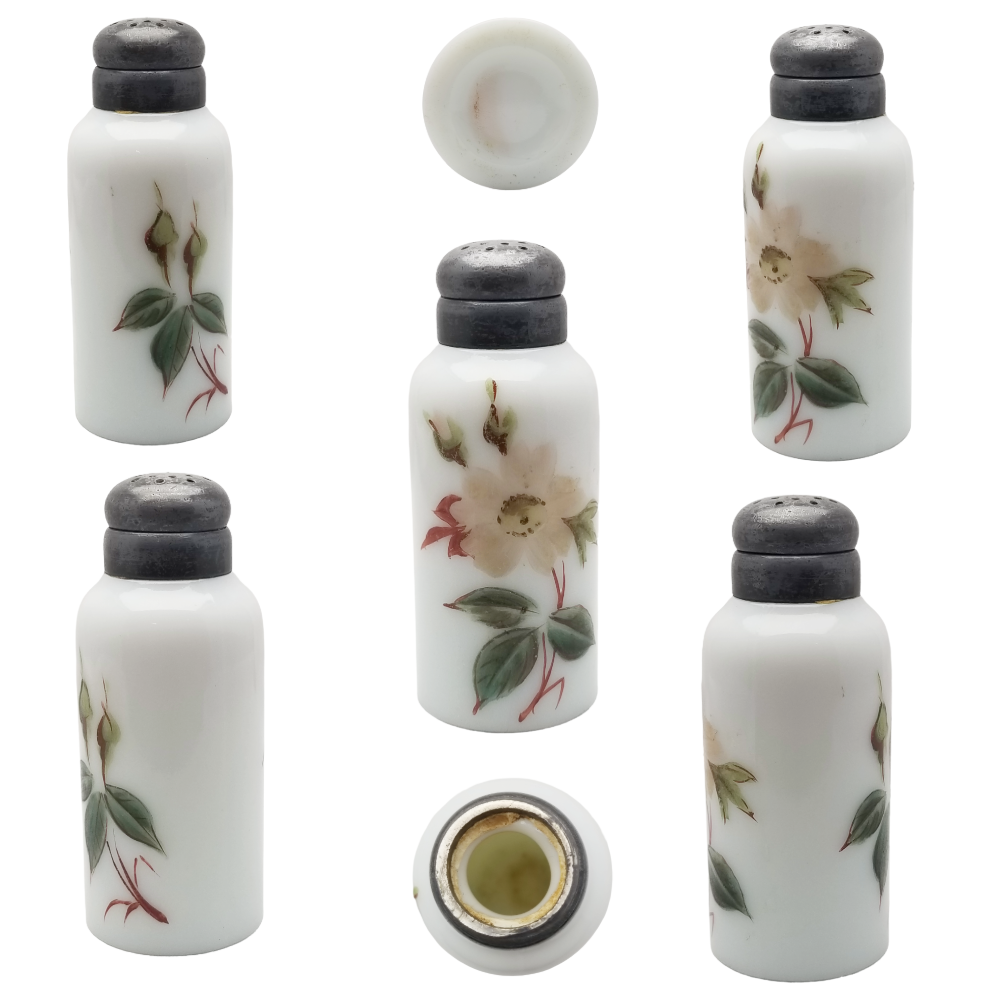 Victorian Hand Painted Milk Glass Opalware Shakers Set of Six (6)