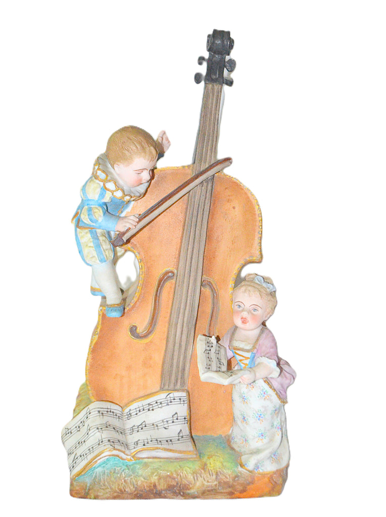 Charles Levy French Porcelain Bisque  1800s Figurine Vase Children w/ Cello