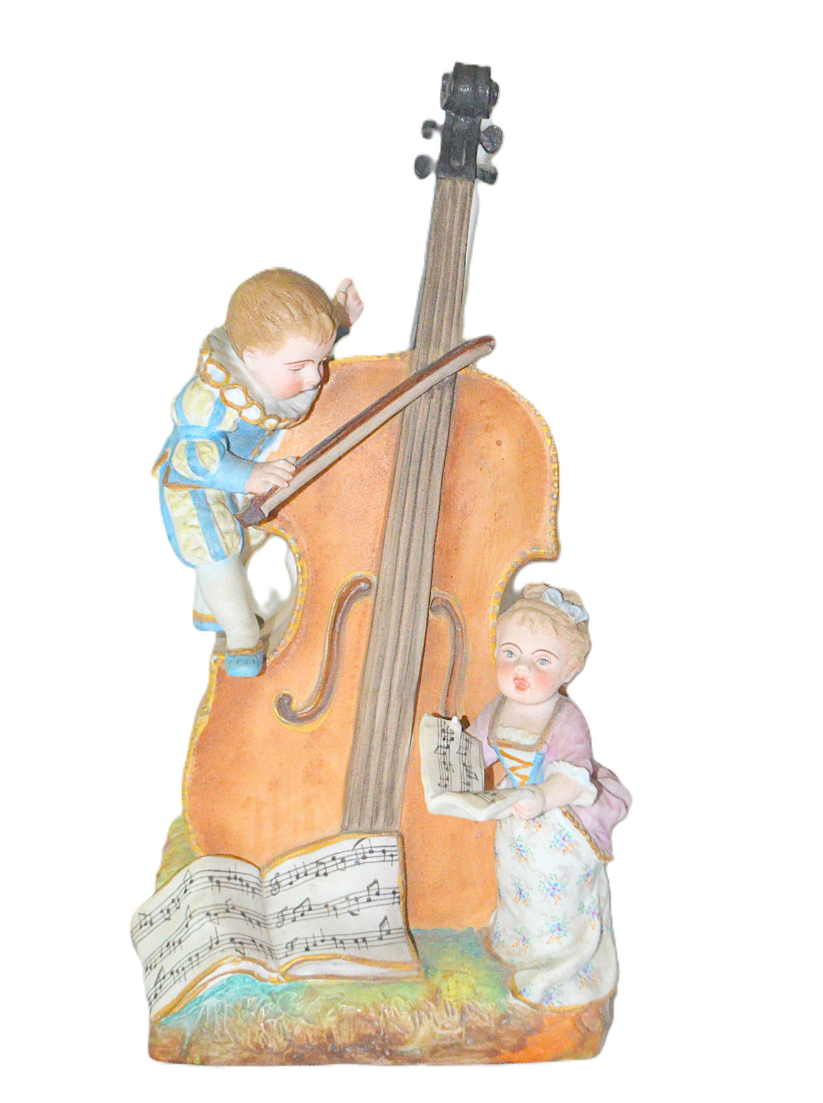 Charles Levy French Porcelain Bisque  1800s Figurine Vase Children w/ Cello