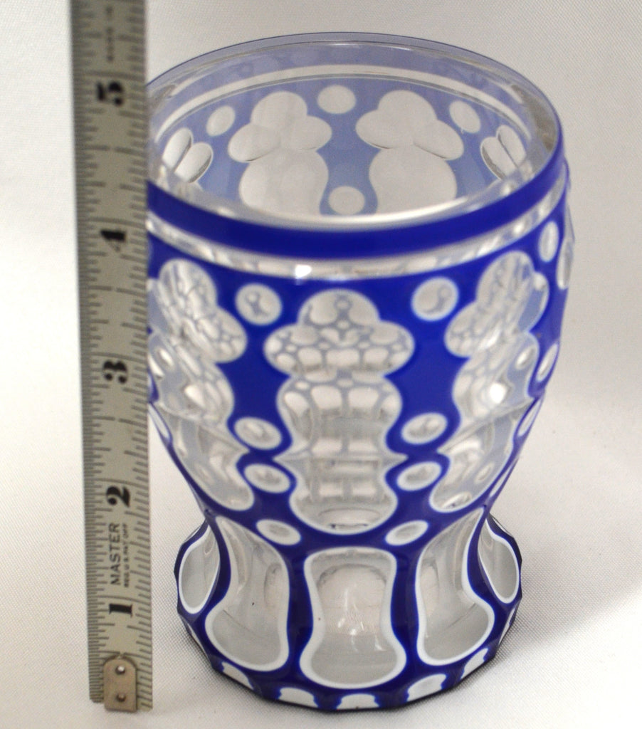 Biedermeier Bohemian Glass Cobalt White Double Overlay Tumbler Beaker Cup