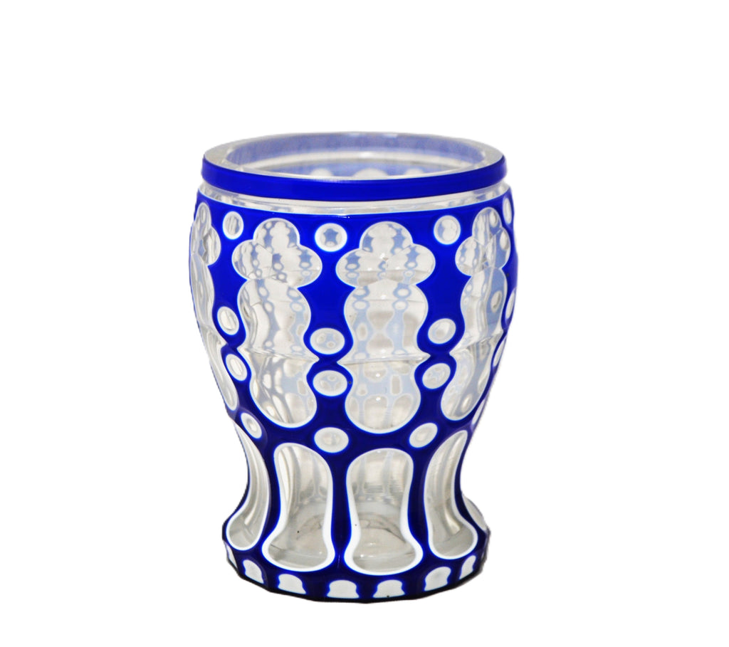 Biedermeier Bohemian Glass Cobalt White Double Overlay Tumbler Beaker Cup