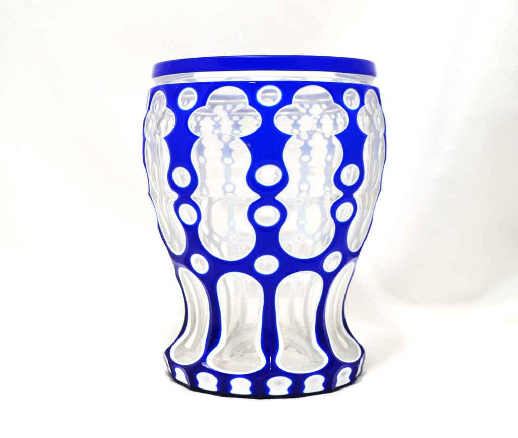 Biedermeier Bohemian Glass Cobalt White Double Overlay Tumbler Beaker Cup