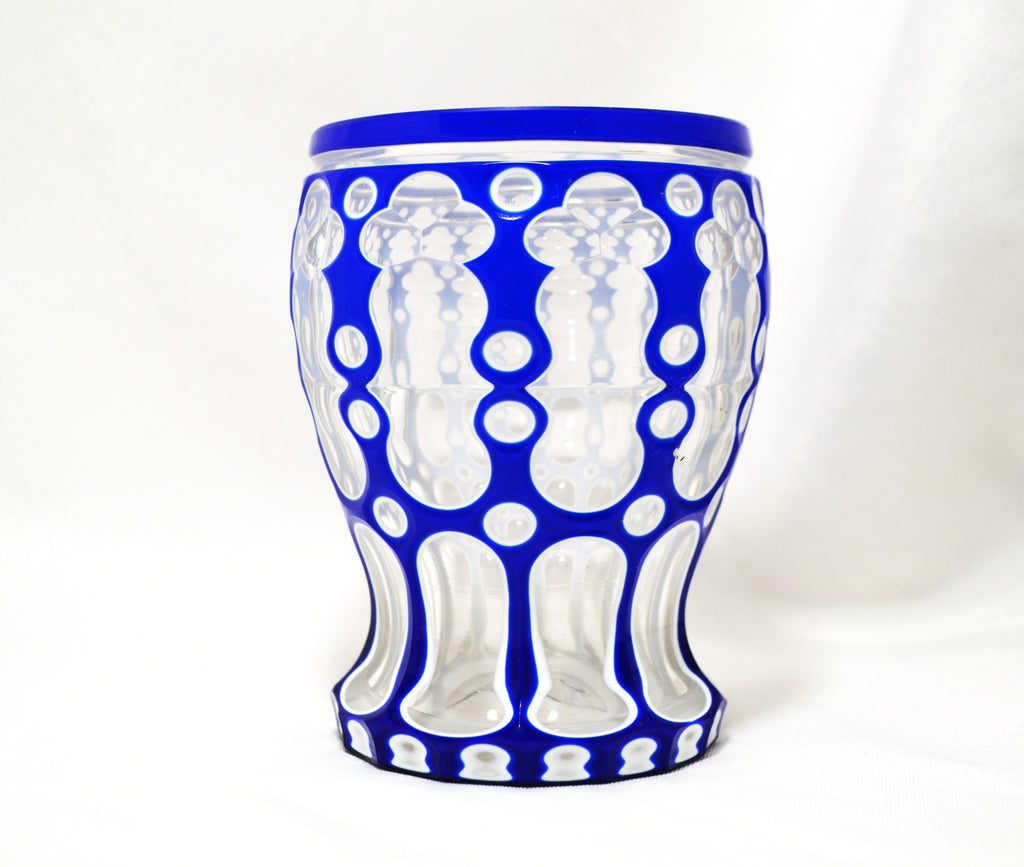 Biedermeier Bohemian Glass Cobalt White Double Overlay Tumbler Beaker Cup