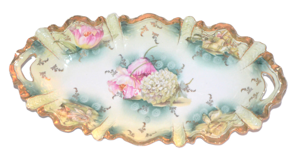 RS Prussia Porcelain Double Handle Tray Mold 259 Snowball Poppy & Daffodil Flowers