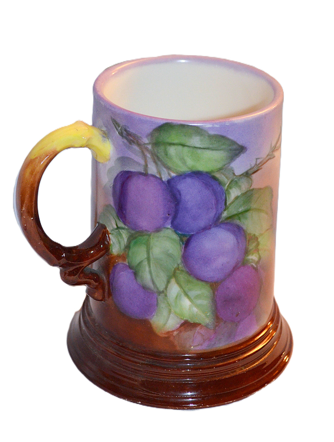 Limoges Porcelain Tankard Mug Jean Pouyat Hand Painted Plums on Branch