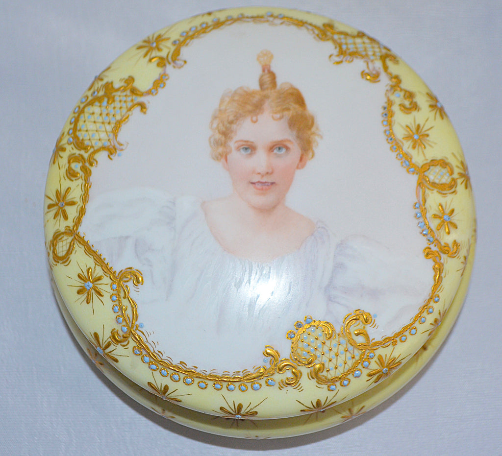 Limoges Portrait Dresser Box Jewelry Casket Vanity Jar Artist Signed