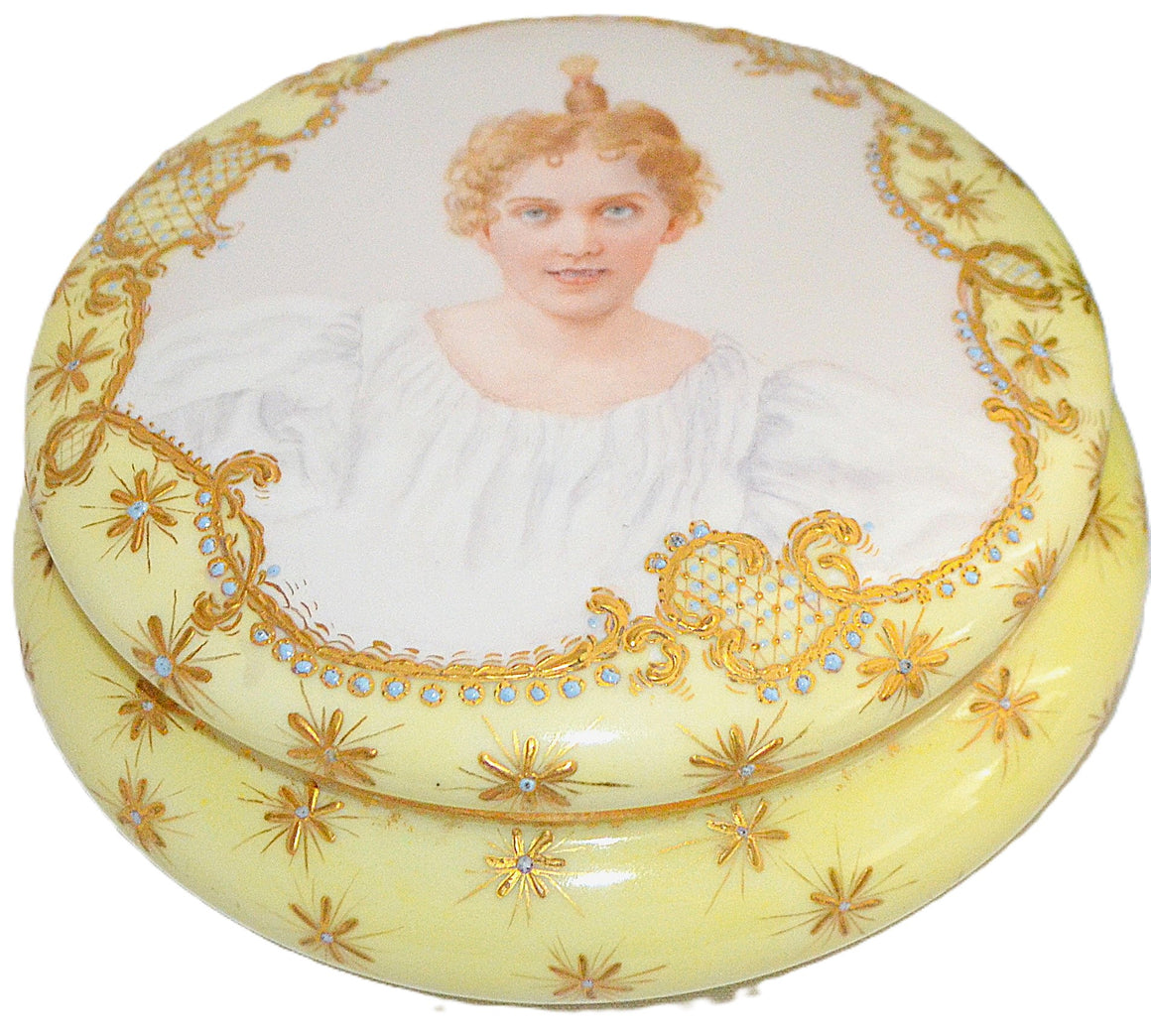 Limoges Portrait Dresser Box Jewelry Casket Vanity Jar Artist Signed