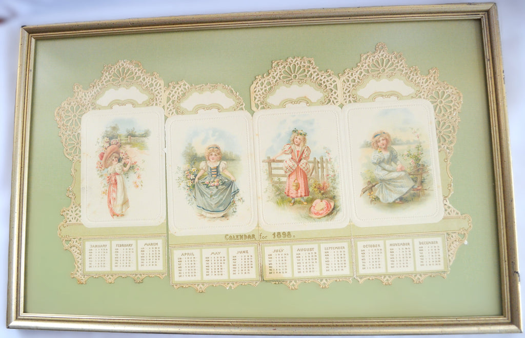 Antique Die Cut 1898 Children's Calendar Professionally Framed
