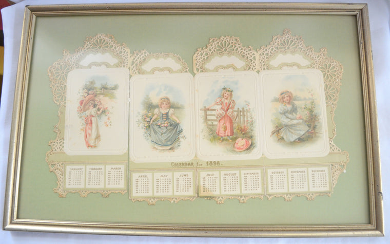 Antique Die Cut 1898 Children's Calendar Professionally Framed