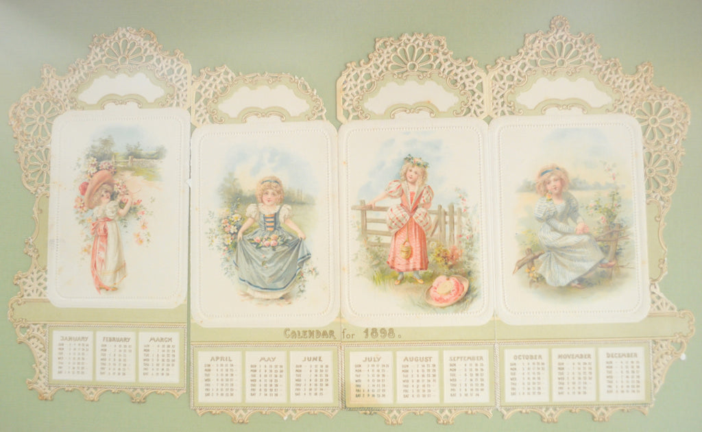 Antique Die Cut 1898 Children's Calendar Professionally Framed