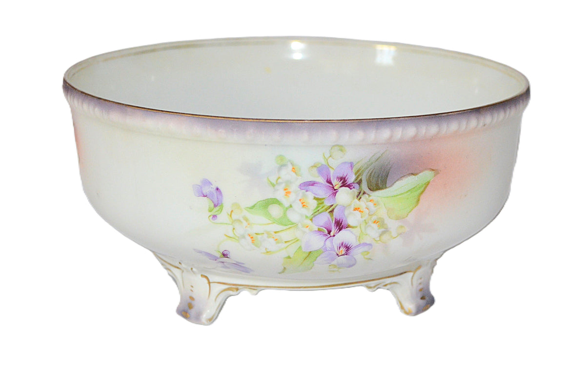 RS Prussia Footed Bowl Mold 436 Purple Violets Baby Breath Matte Finish