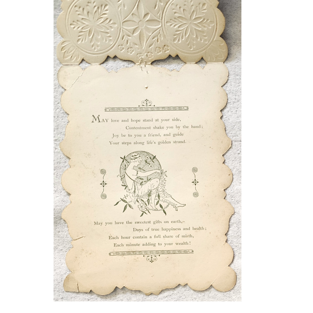 Antique Die Cut 1800s Valentine Card House Nestled in Flower Field Gold Lace