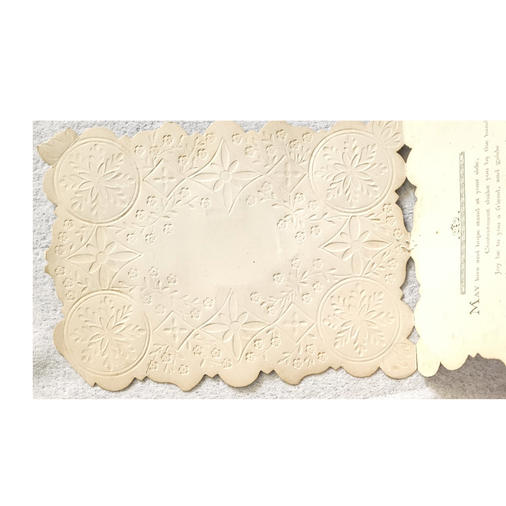 Antique Die Cut 1800s Valentine Card House Nestled in Flower Field Gold Lace