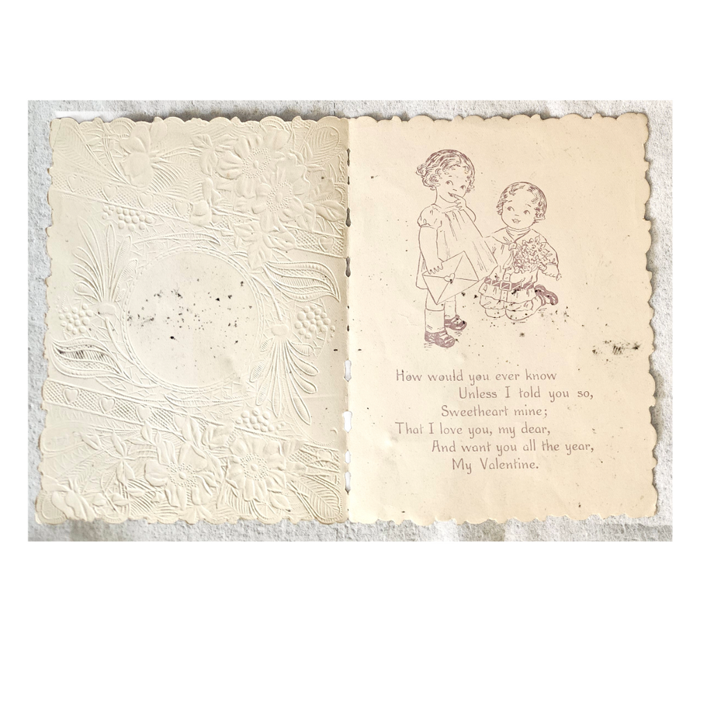Vintage 1800s Valentine Die Cut House In Forest Wrapped in Gold/Flower Border