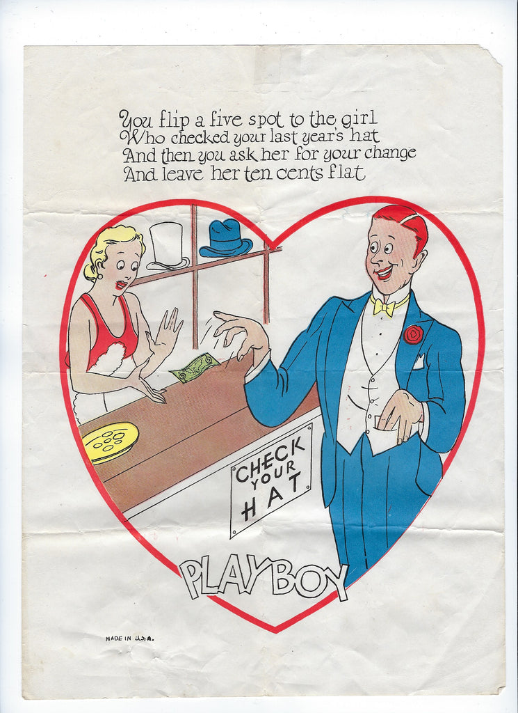 Vintage Antique Vinegar Valentine Man Giving Hat Check Girl a Lousy Tip Titled The Playboy