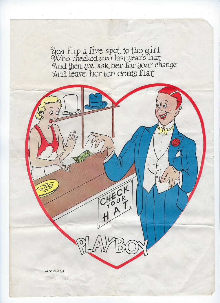 Vintage Antique Vinegar Valentine Man Giving Hat Check Girl a Lousy Tip Titled The Playboy