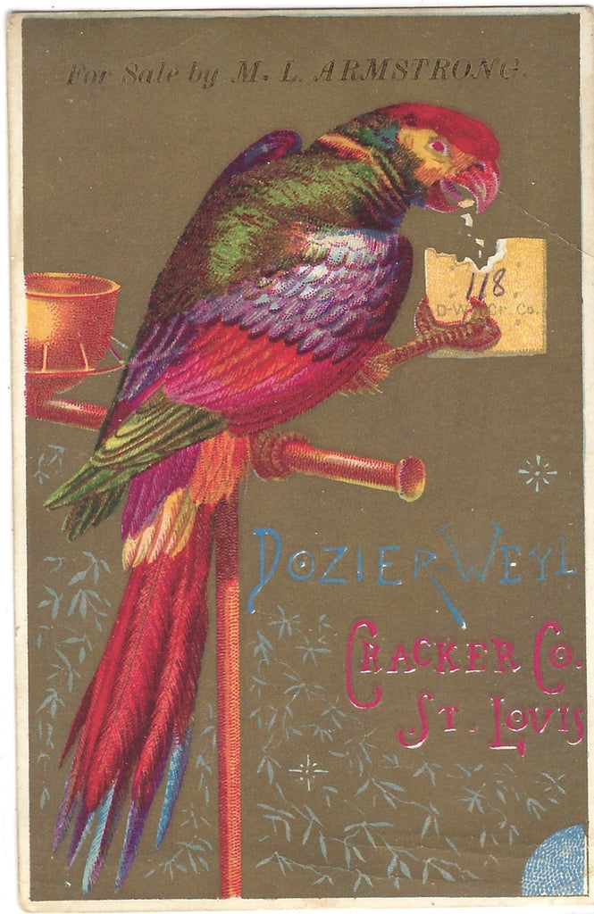 Advertising Trade Card  1880s Dozier Weyl Cracker Co Parrot with Illustration on Front & Back