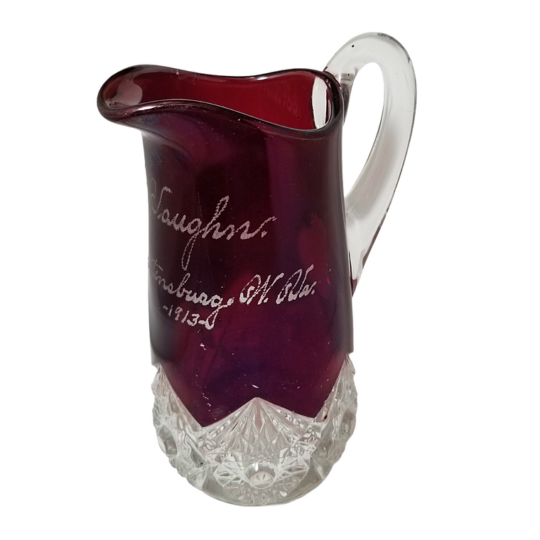 ruby stained antique eapg 8" pitcher