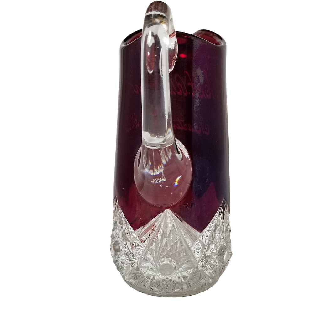 Antique EAPG Ruby Stained Souvenir Pitcher 1913 Martinsburg W Va | 8" Arch Pressed Jug