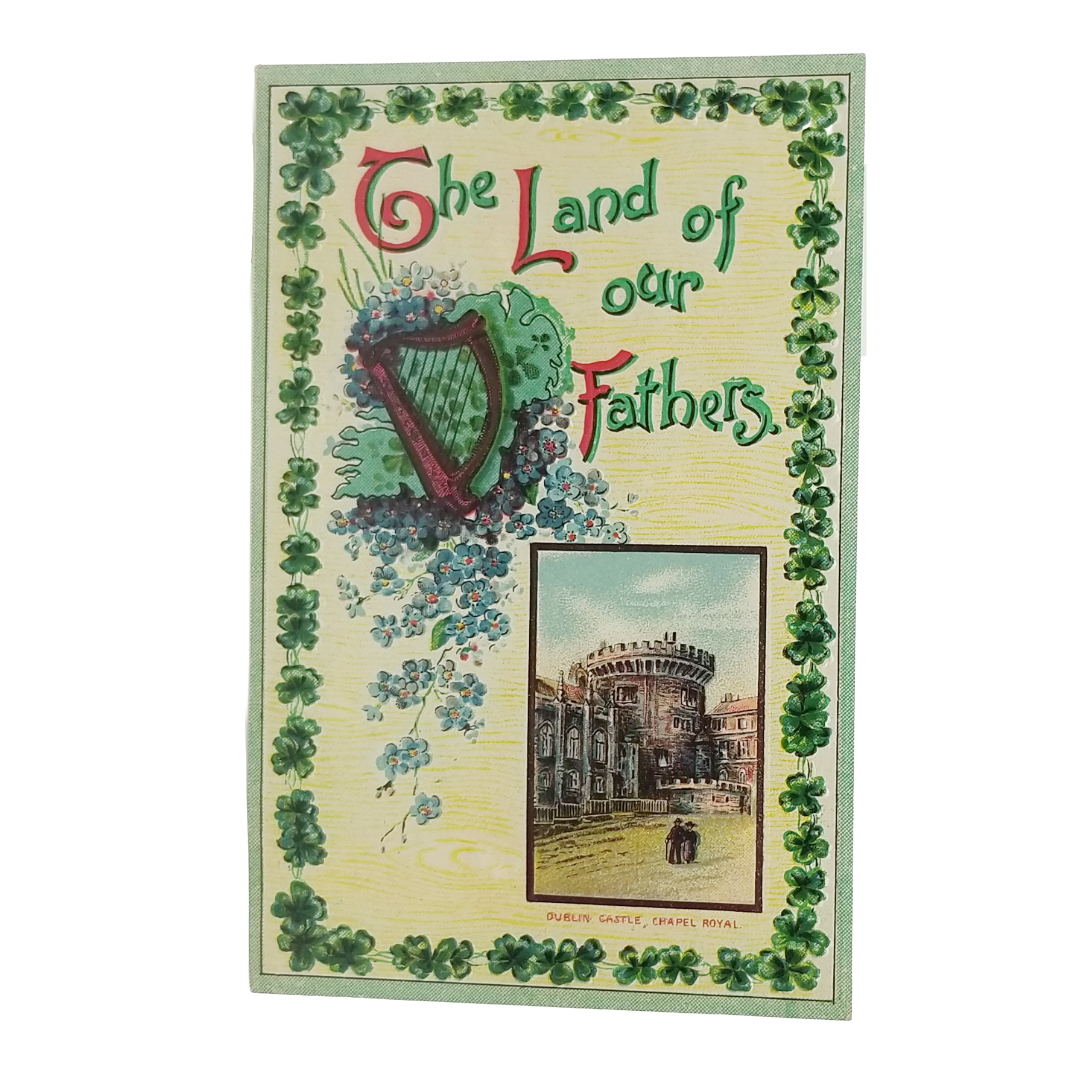 Vintage Saint Patrick's Day Postcard Dublin Castle In Shamrock Border