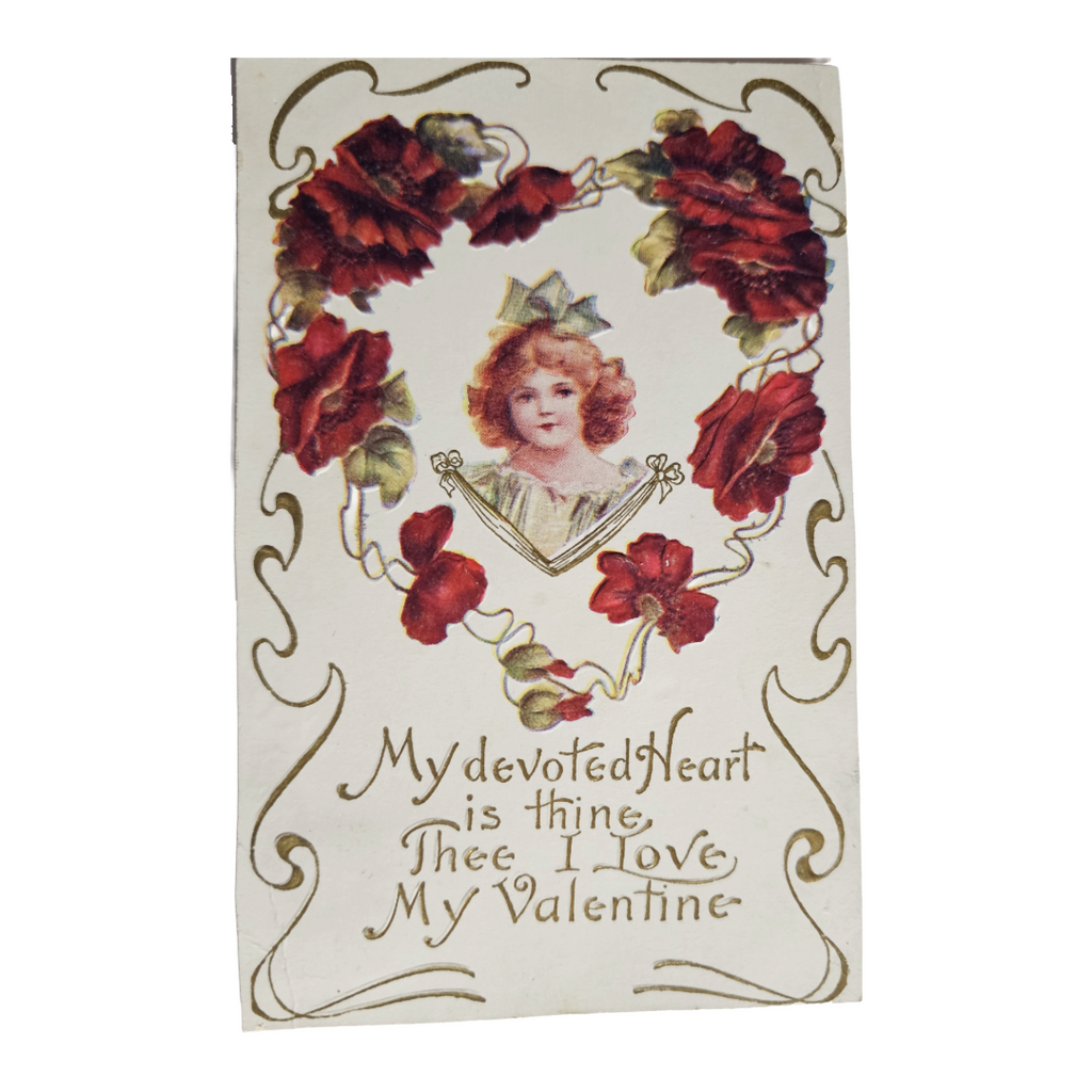 Valentine Postcard Edwardian Girl In Red Rose Shaped Heart