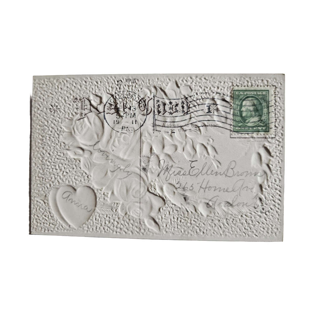 Valentine Postcard Victorian Blue Heart /with Bluebells and Roses