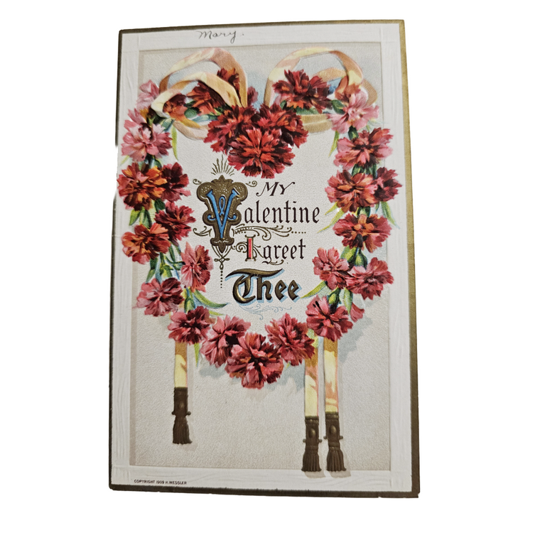 Valentine Postcard Candlesticks Holding Giant Red Heart Made Of Flowers