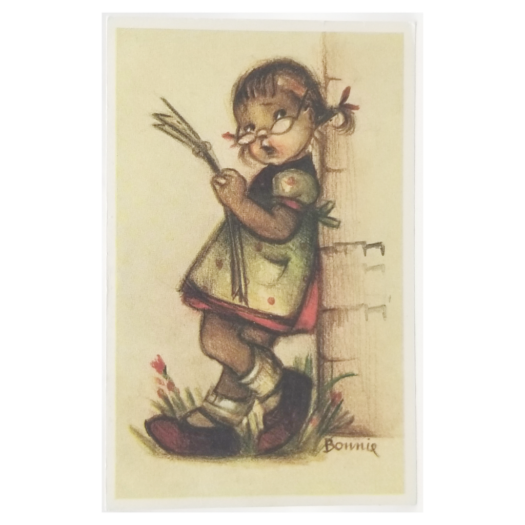 Vintage M.I. Hummel Bonnie Artist Signed Postcard Child w/Flower Stems