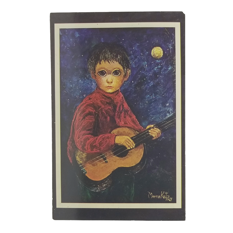 Vintage Artist Signed Morris Katz Child Big Eyes w/Guitar