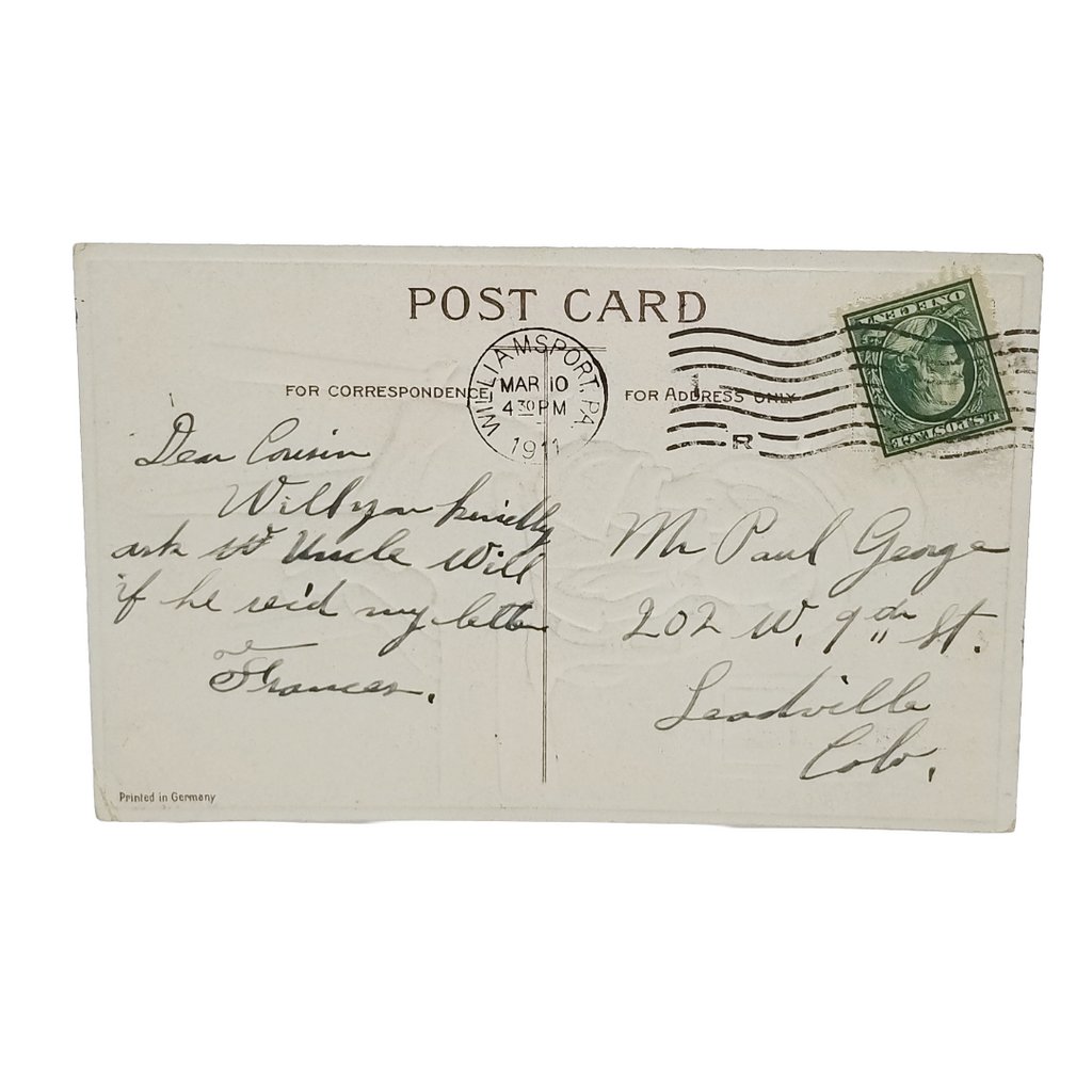 Vintage Saint Patrick's Day Postcard Clapsaddle Boy In Green w/Telephone Gold Border