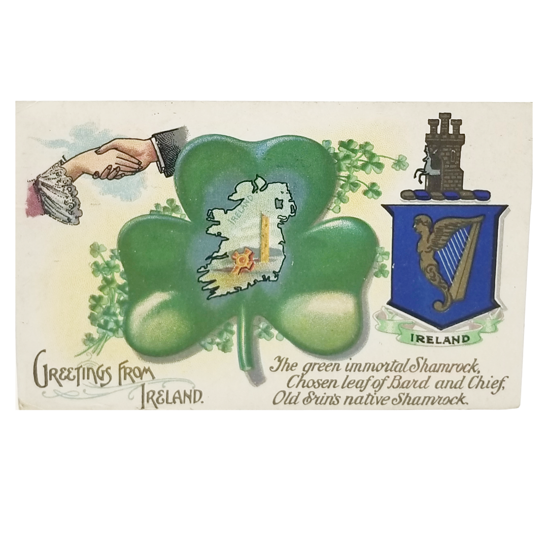 Vintage Saint Patrick's Day Postcard Stamped Dublin w/Shamrock Irish Greetings