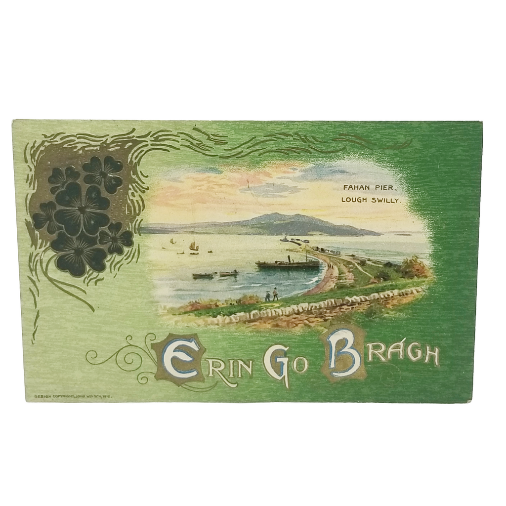 Vintage Saint Patrick's Day Postcard Winsch Ireland Fahan Pier Lough Swilly Scenery