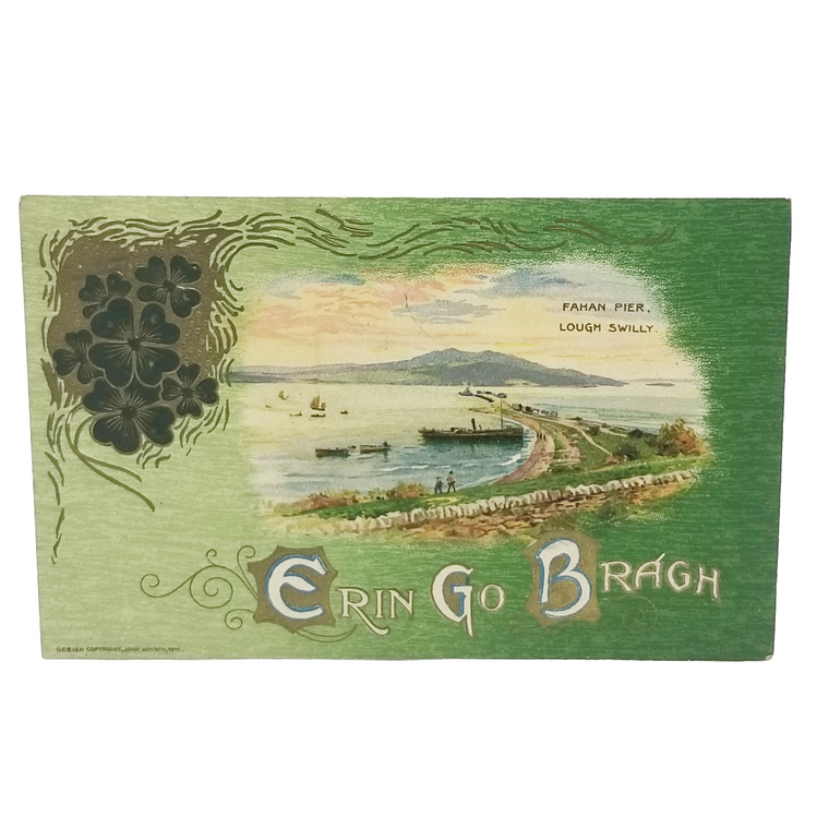 Vintage Saint Patrick's Day Postcard Winsch Ireland Fahan Pier Lough Swilly Scenery