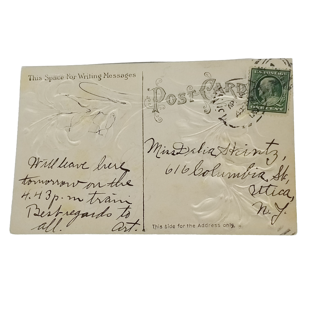 Easter Postcard White Lilies with Silk Style Raised Embossed Airbrushed