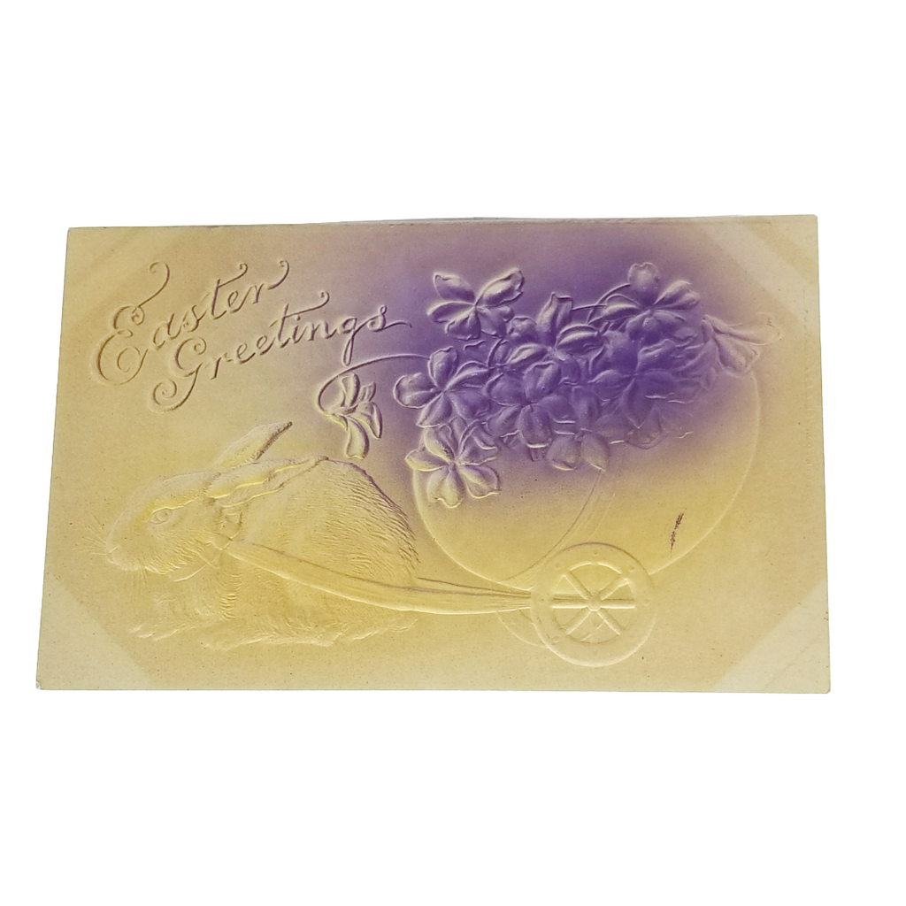 Easter Postcard Bunny Rabbit Pulling Egg Cart Airbrush Style