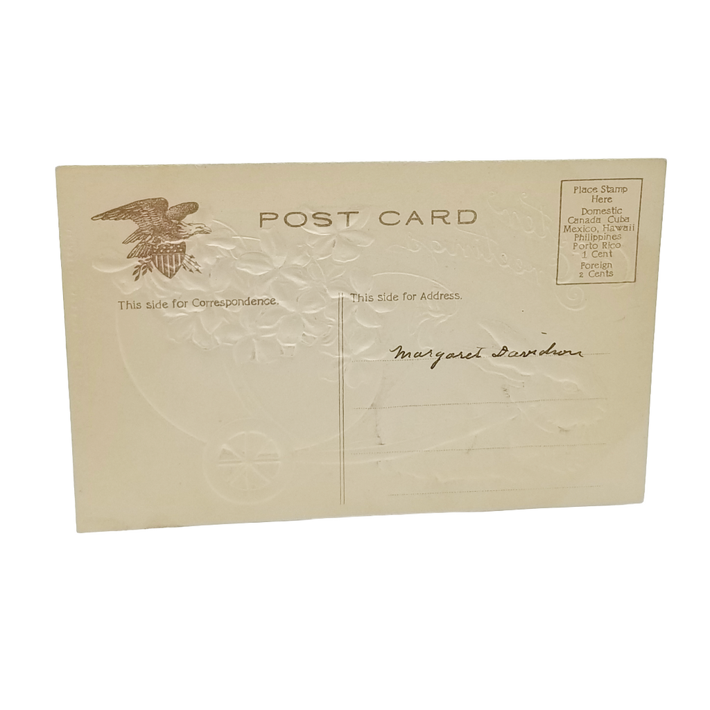 Easter Postcard Bunny Rabbit Pulling Egg Cart Airbrush Style