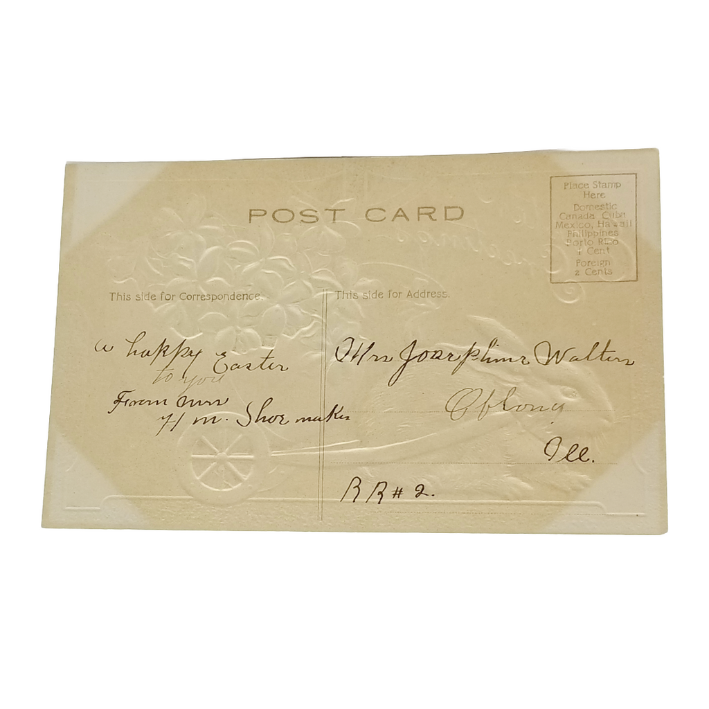 Easter Postcard Airbrushed High Embossed Rabbit Pulling Egg Wagon