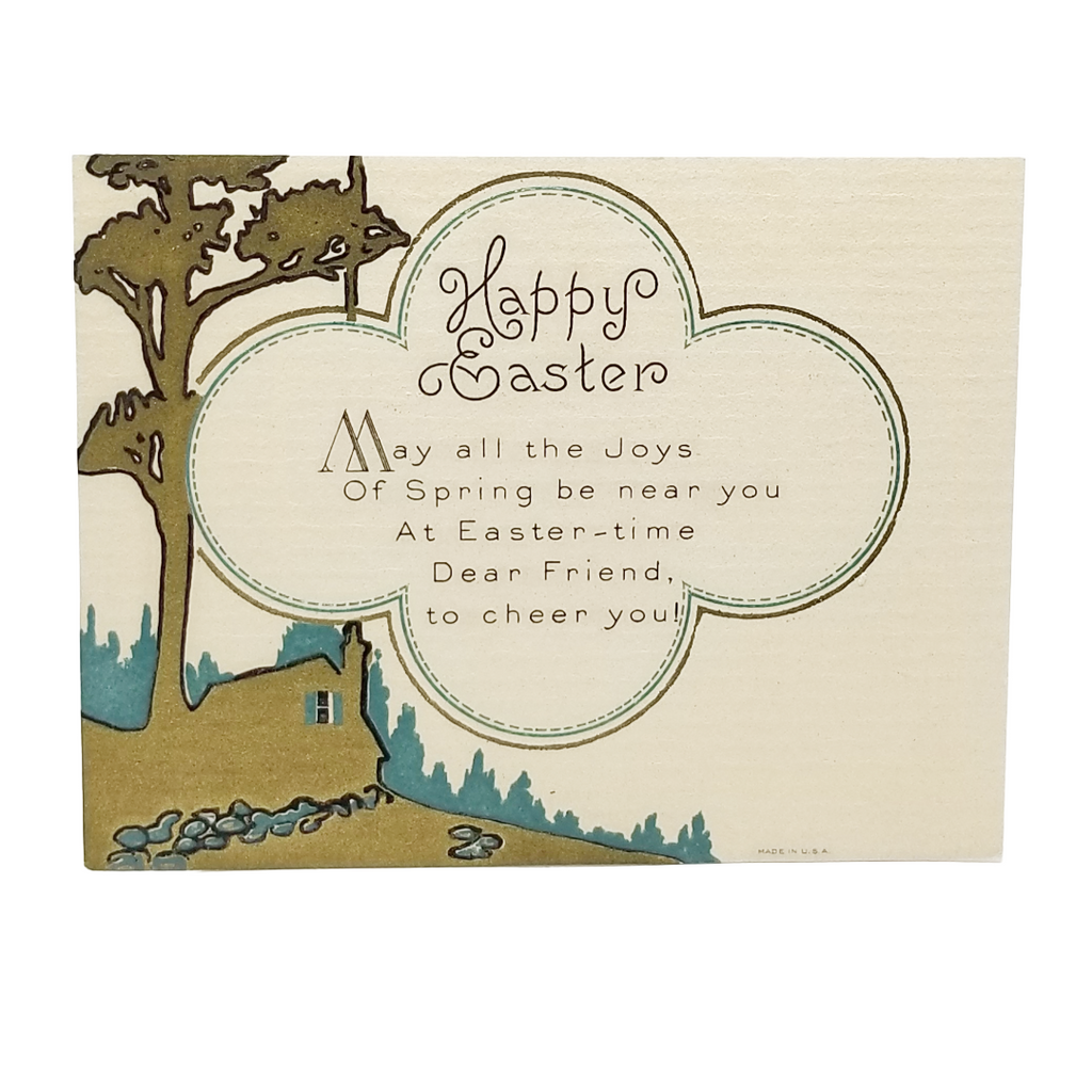 Arts Craft Period Easter Card w/ Original Envelope Gold Teal Tones