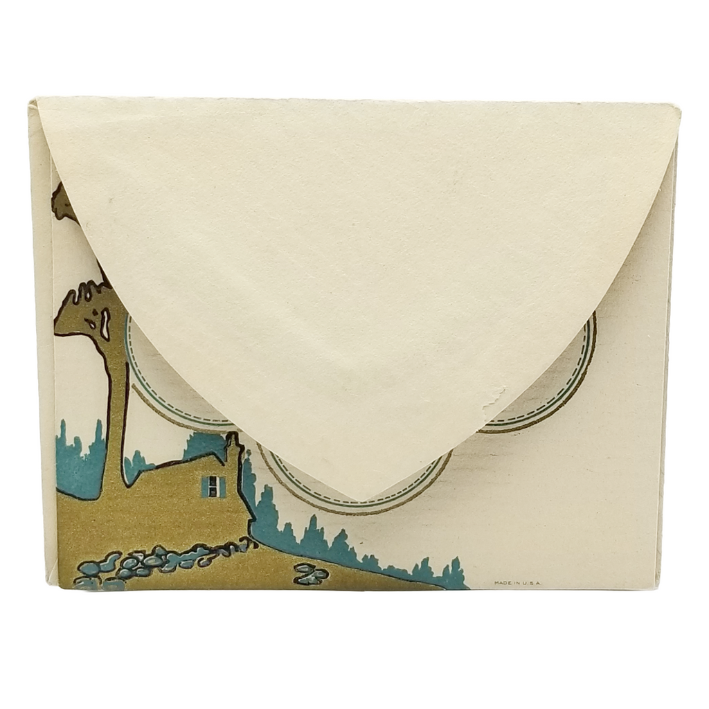 Arts Craft Period Easter Card w/ Original Envelope Gold Teal Tones