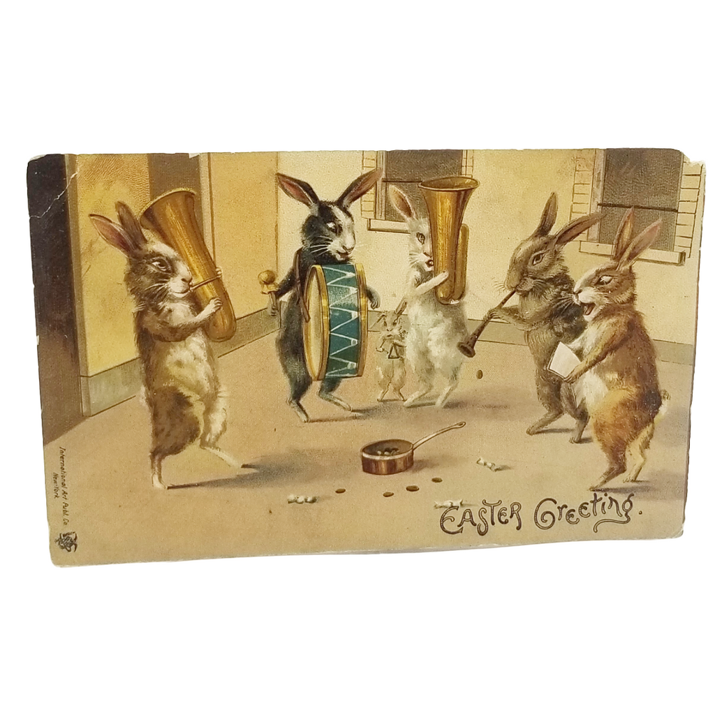 Rare Easter Postcard Artist Maurice Bolanger Early IAP Anthropomorphic Bunny Rabbit Band