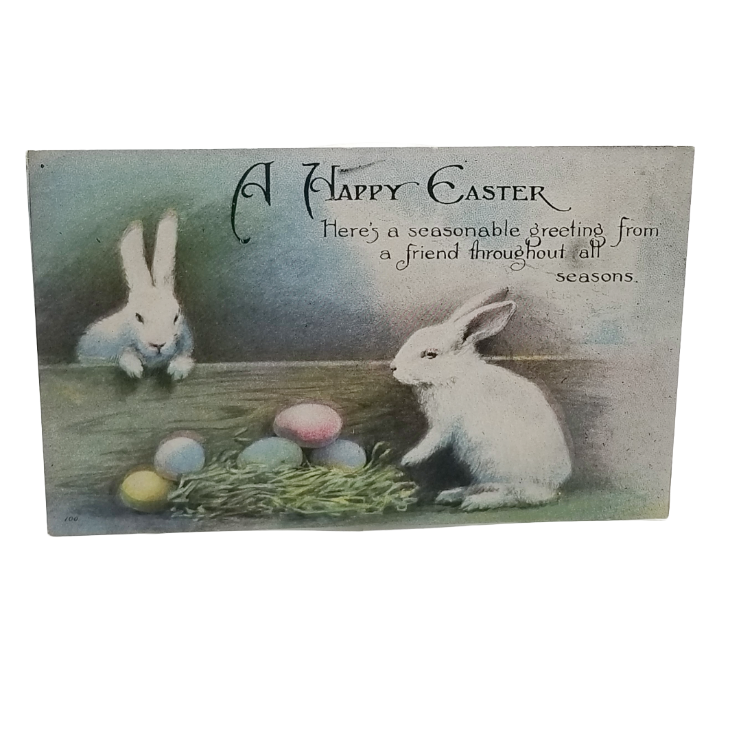 Easter Postcard White Rabbits with Painted Eggs Series No 100